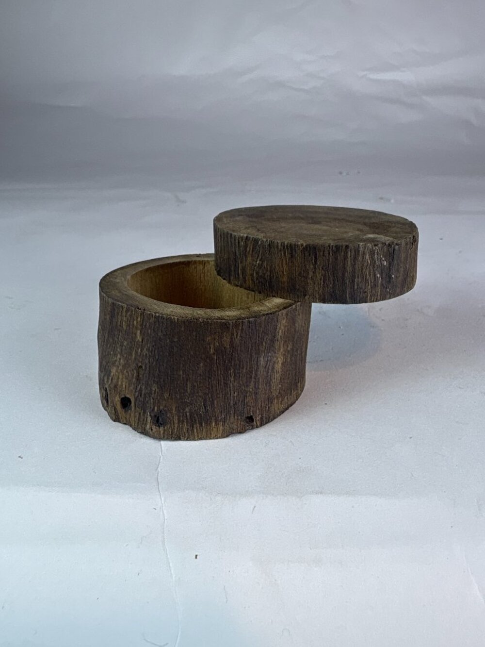Rustic Wood Trinket Box With Swivel Lid, Small Carved Wooden Keepsake Box
